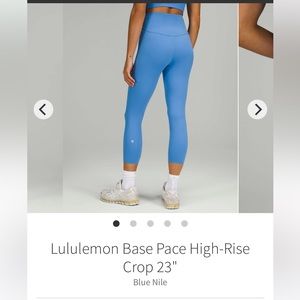 Lululemon Base Pace High-Rise
Crop 23" Blue Nile. Size 8. EUC